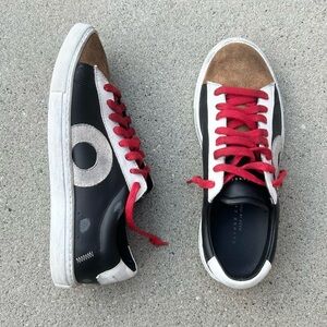 Oliver Cabell Italian Leather and Suede Sneakers with Red Laces‎ Size 36